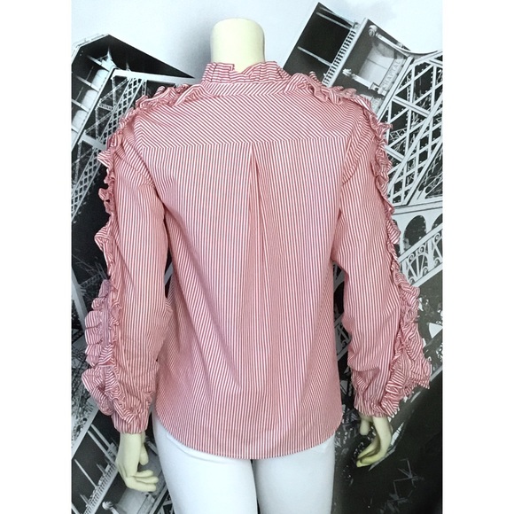 GREYSON Red and White Ruffle Sleeve Shirt - Picture 4 of 5